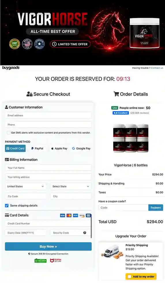 VigorHorse 6 bottle best value performance supply with 60-day guarantee and free US shipping